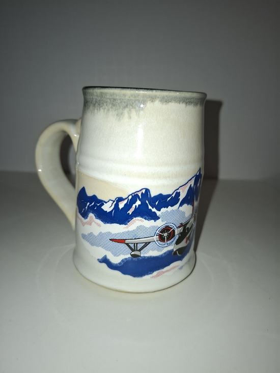 H. bonnet and co. Other - Cream Ceramic Airplane Mug with Blue Mountain Scene